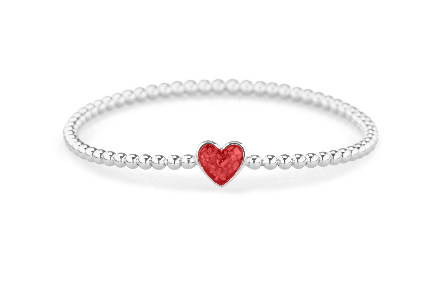 Flexibele as armband met hart als compartiment voor as of haar, gedenksieraden. Red