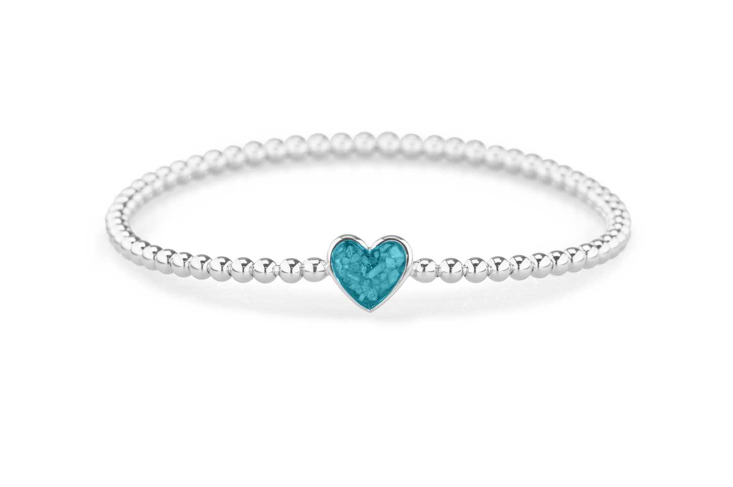 Flexibele as armband met hart als compartiment voor as of haar, gedenksieraden. turquoise