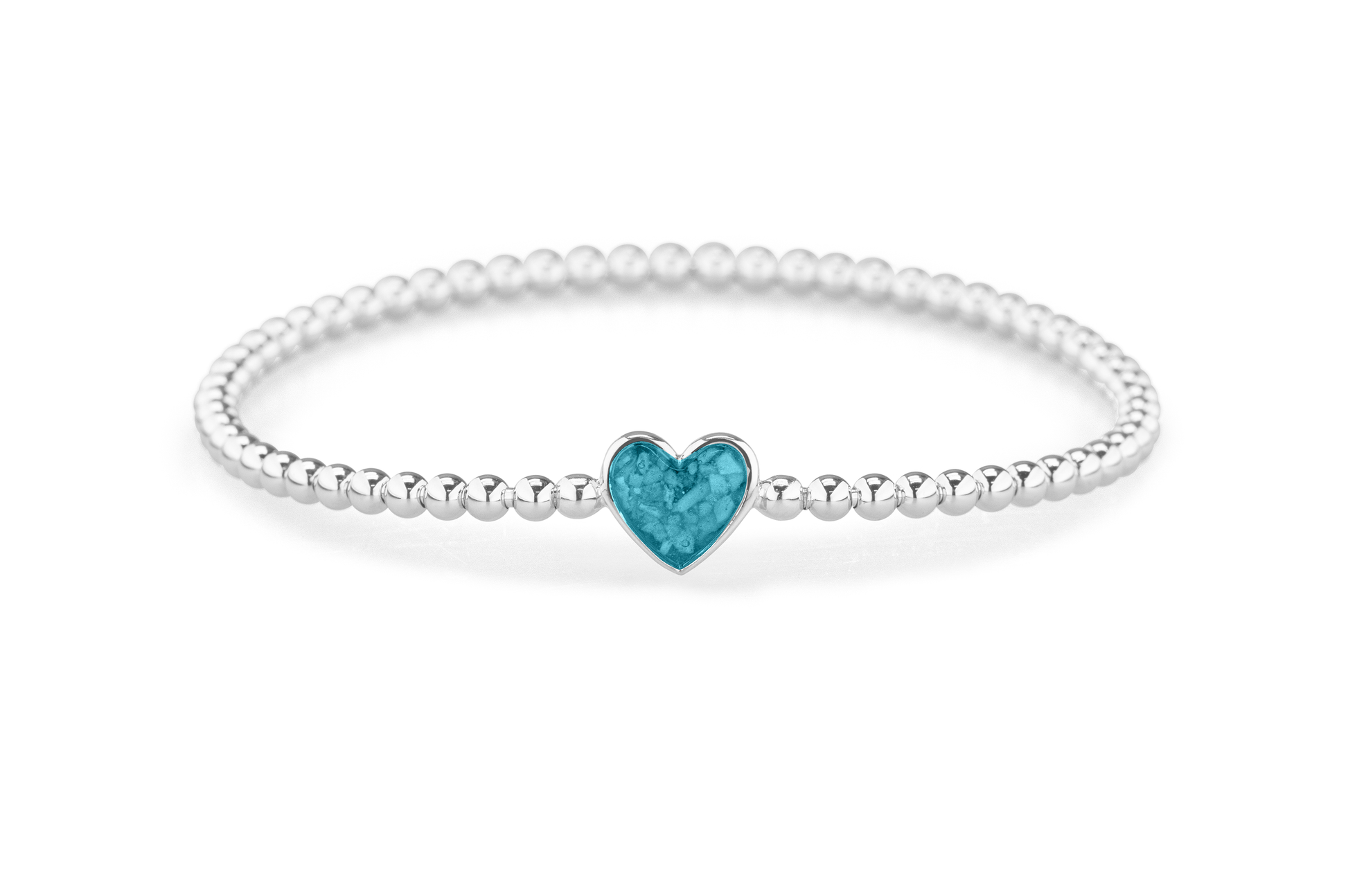Flexibele as armband met hart als compartiment voor as of haar, gedenksieraden. turquoise