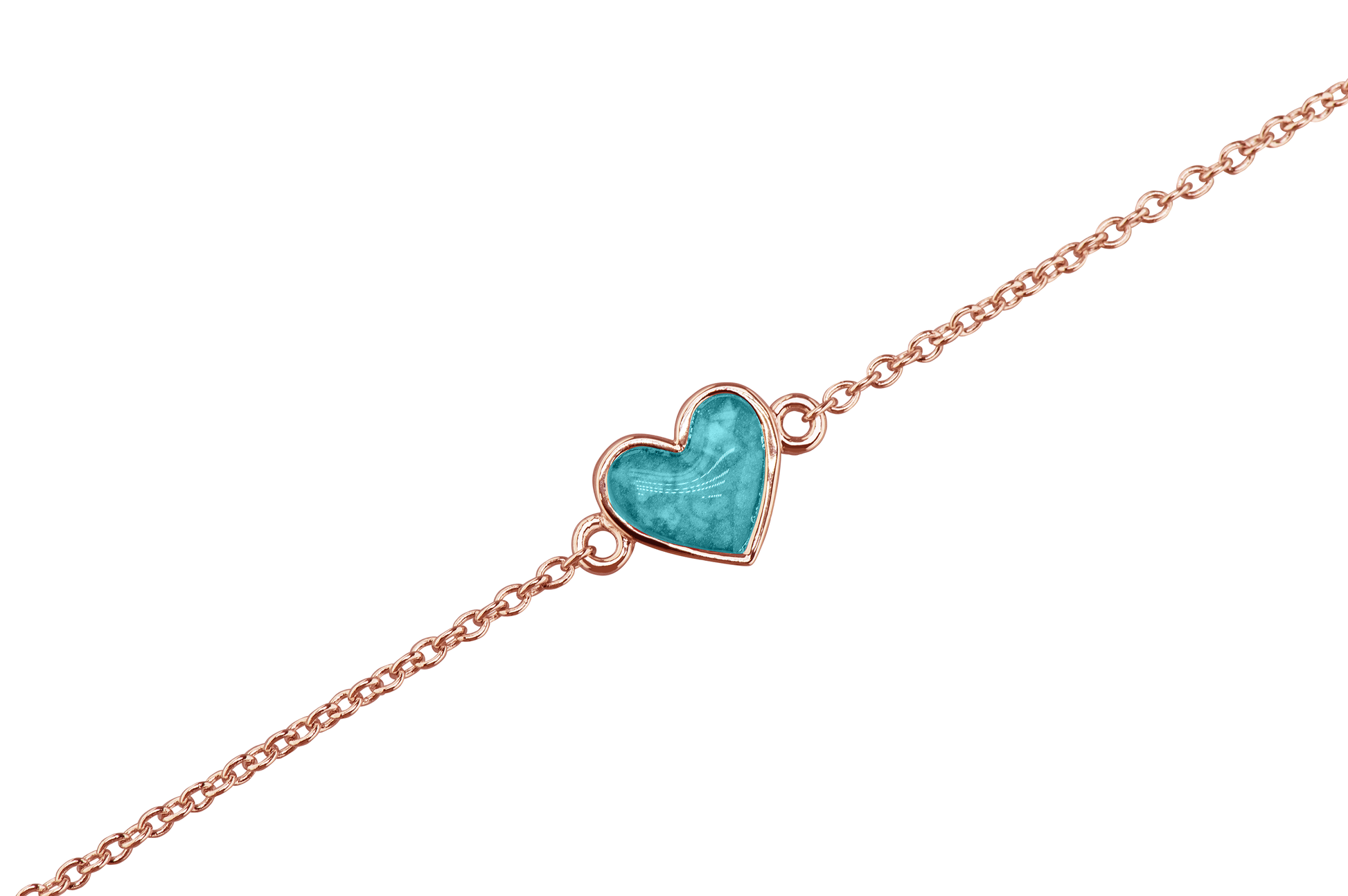 as armband met hartje als gedenksieraad. Aqua
