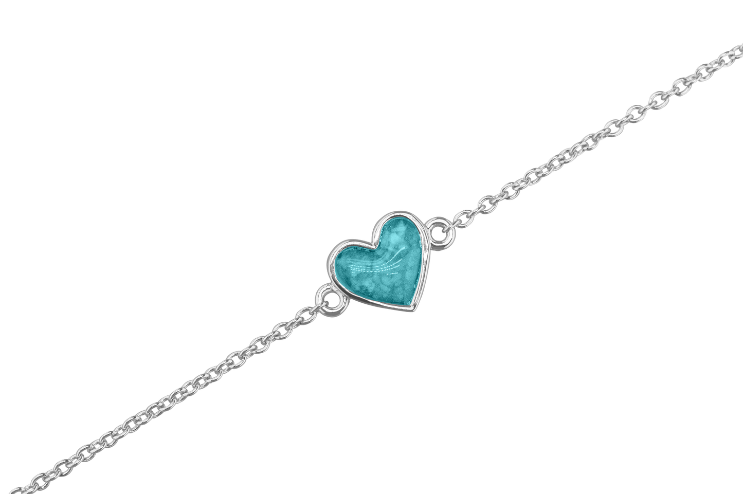 as armband met hartje als gedenksieraad. Aqua