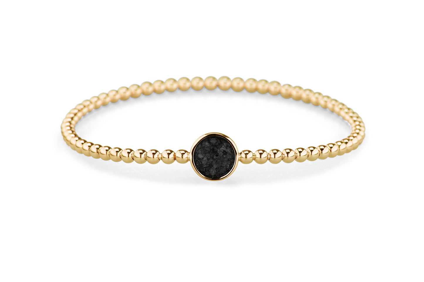 Flexibele as armband met rondje als compartiment voor as of haar, gedenksieraden. Black