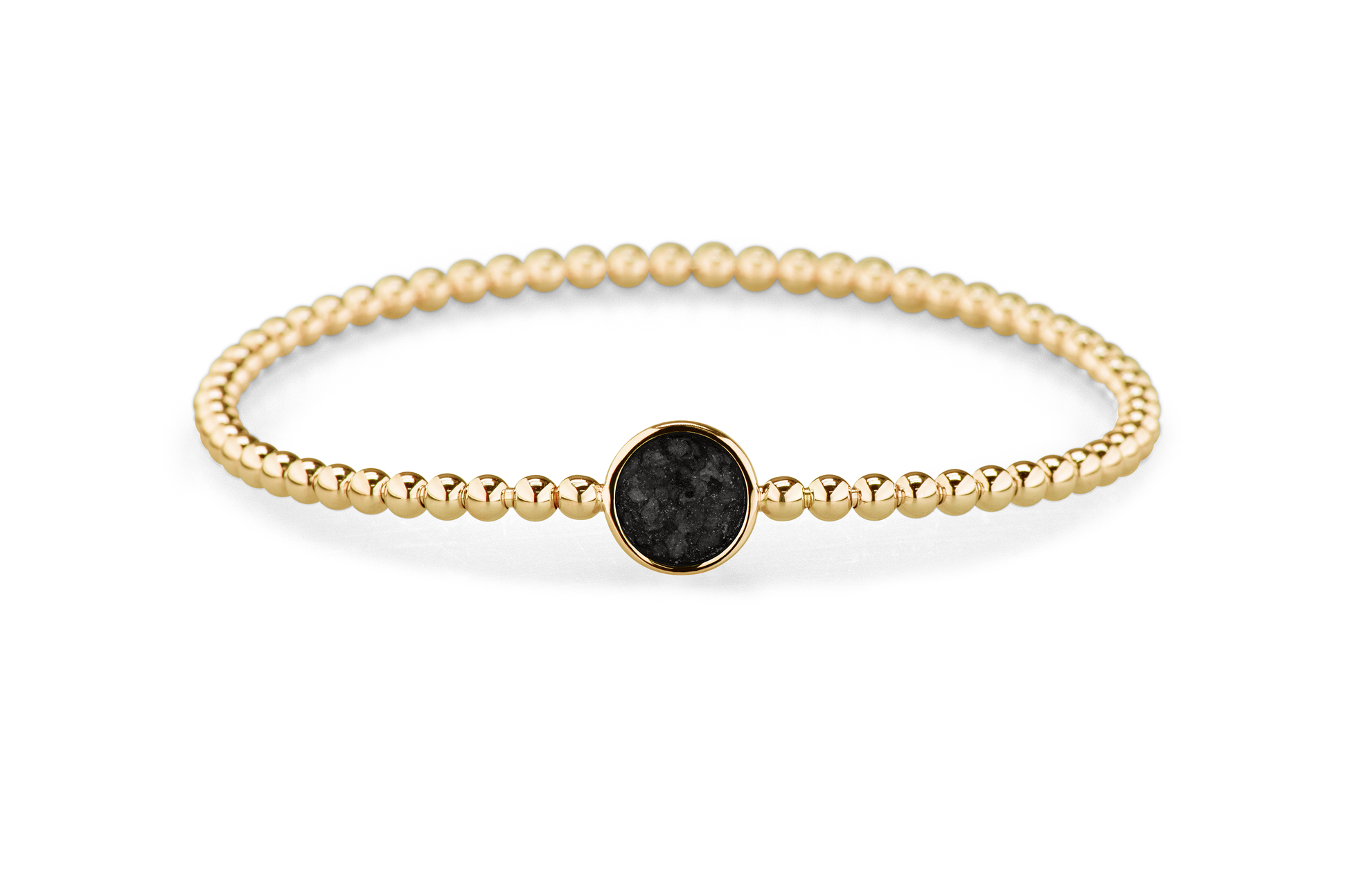 Flexibele as armband met rondje als compartiment voor as of haar, gedenksieraden. Black