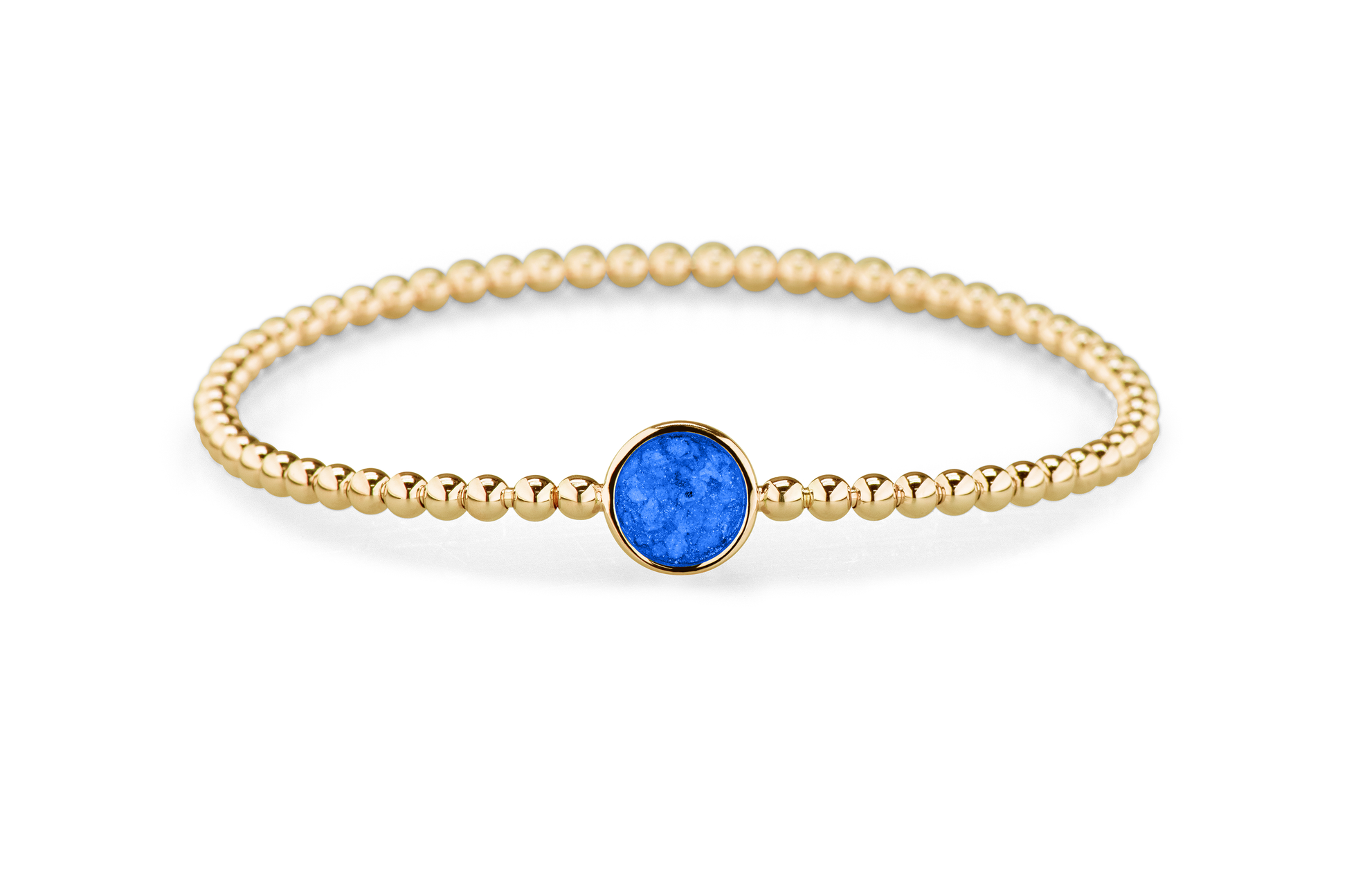 Flexibele as armband met rondje als compartiment voor as of haar, gedenksieraden. Blue