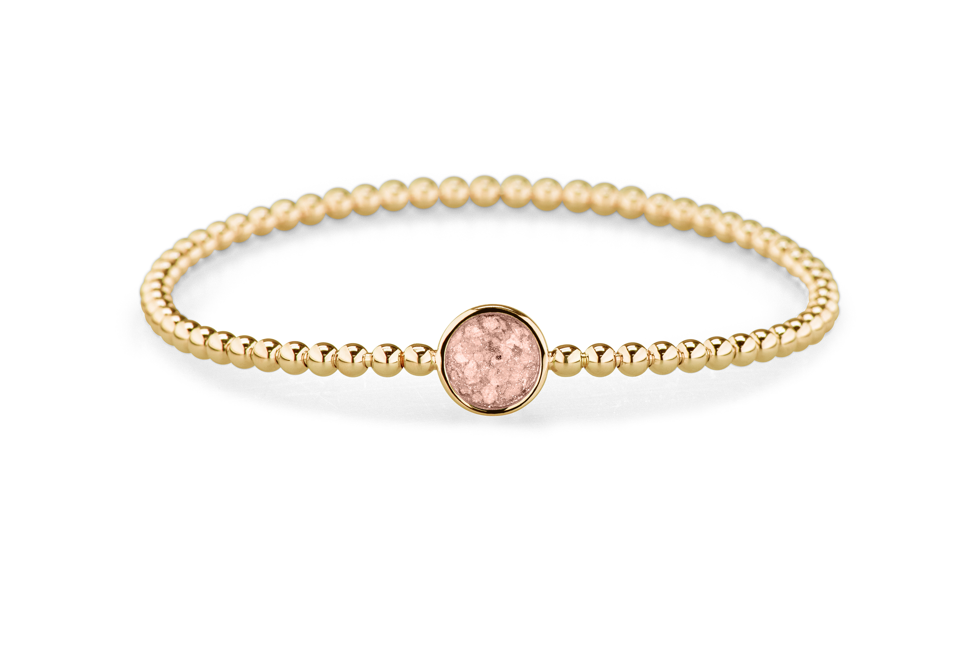Flexibele as armband met rondje als compartiment voor as of haar, gedenksieraden. Blush