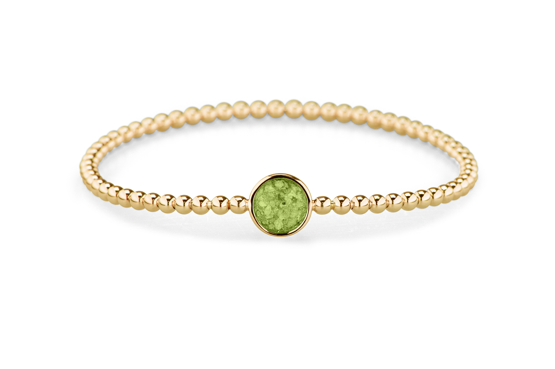 Flexibele as armband met rondje als compartiment voor as of haar, gedenksieraden. Green