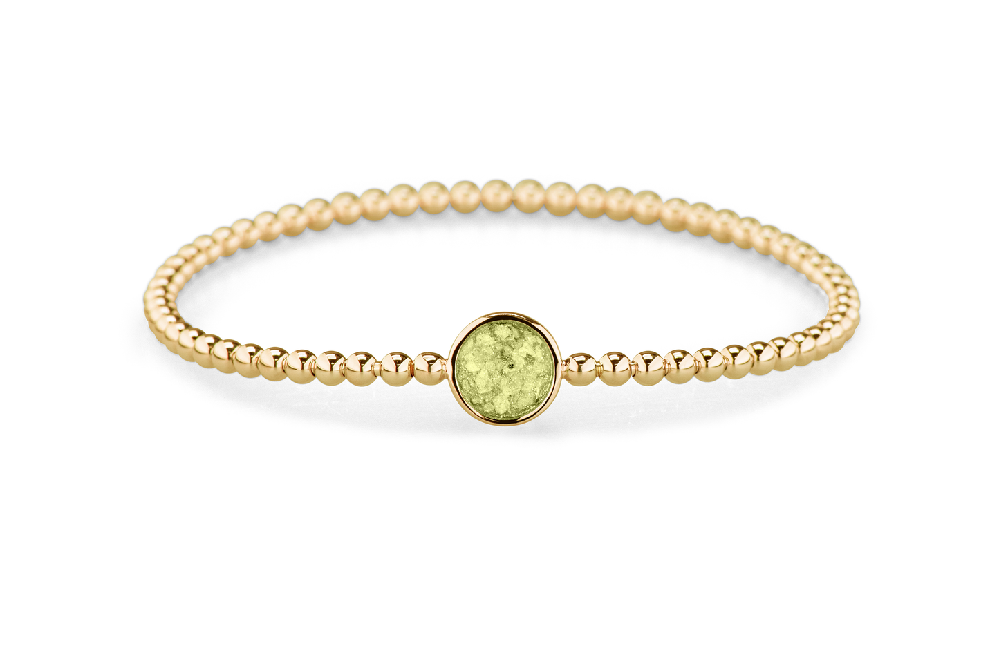 Flexibele as armband met rondje als compartiment voor as of haar, gedenksieraden. Olive