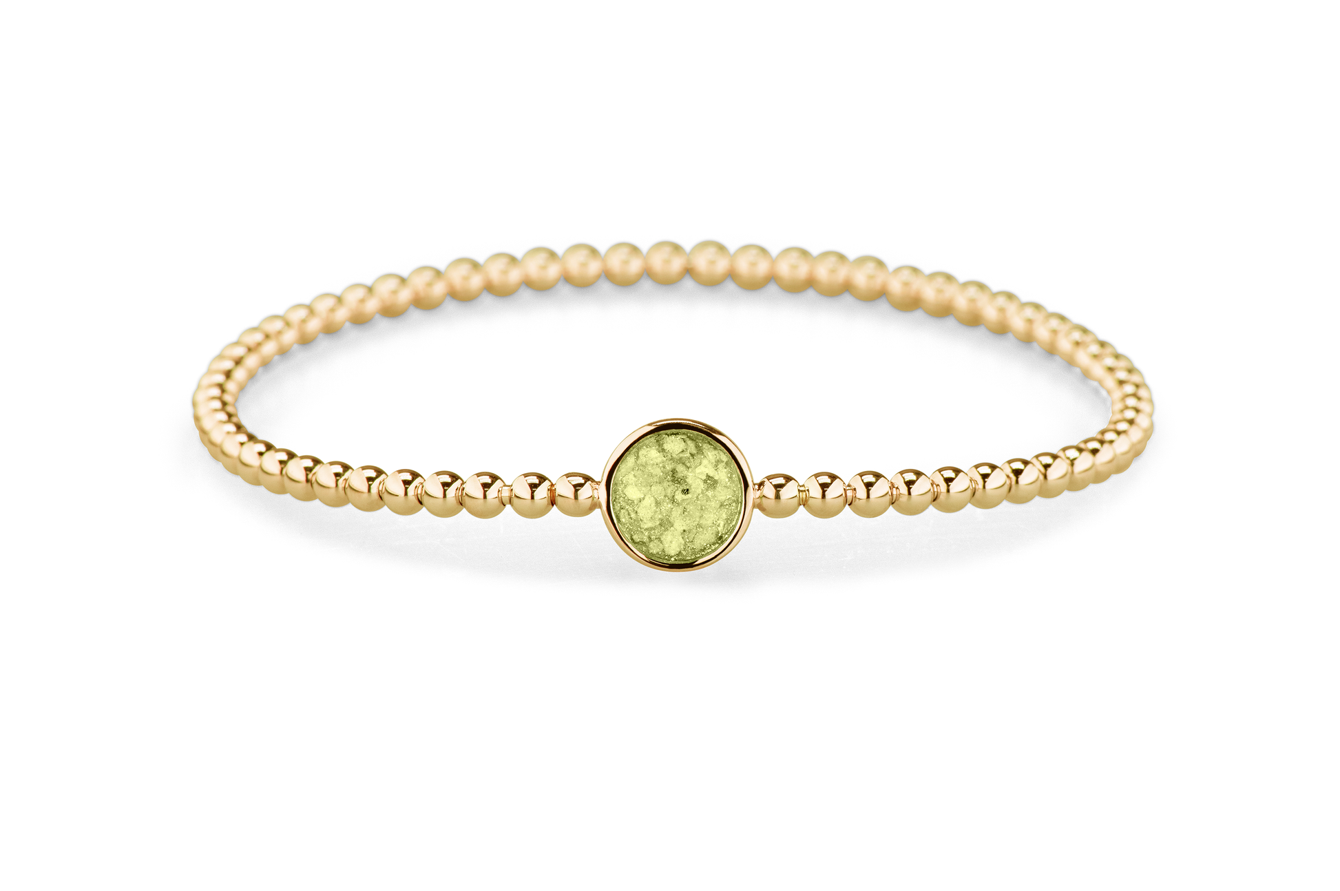 Flexibele as armband met rondje als compartiment voor as of haar, gedenksieraden. Olive