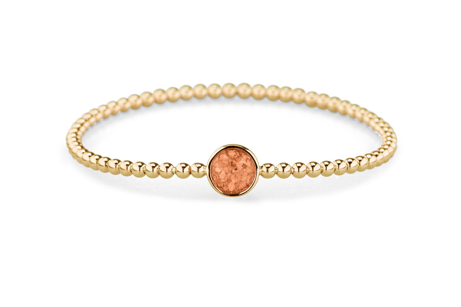 Flexibele as armband met rondje als compartiment voor as of haar, gedenksieraden. Orange