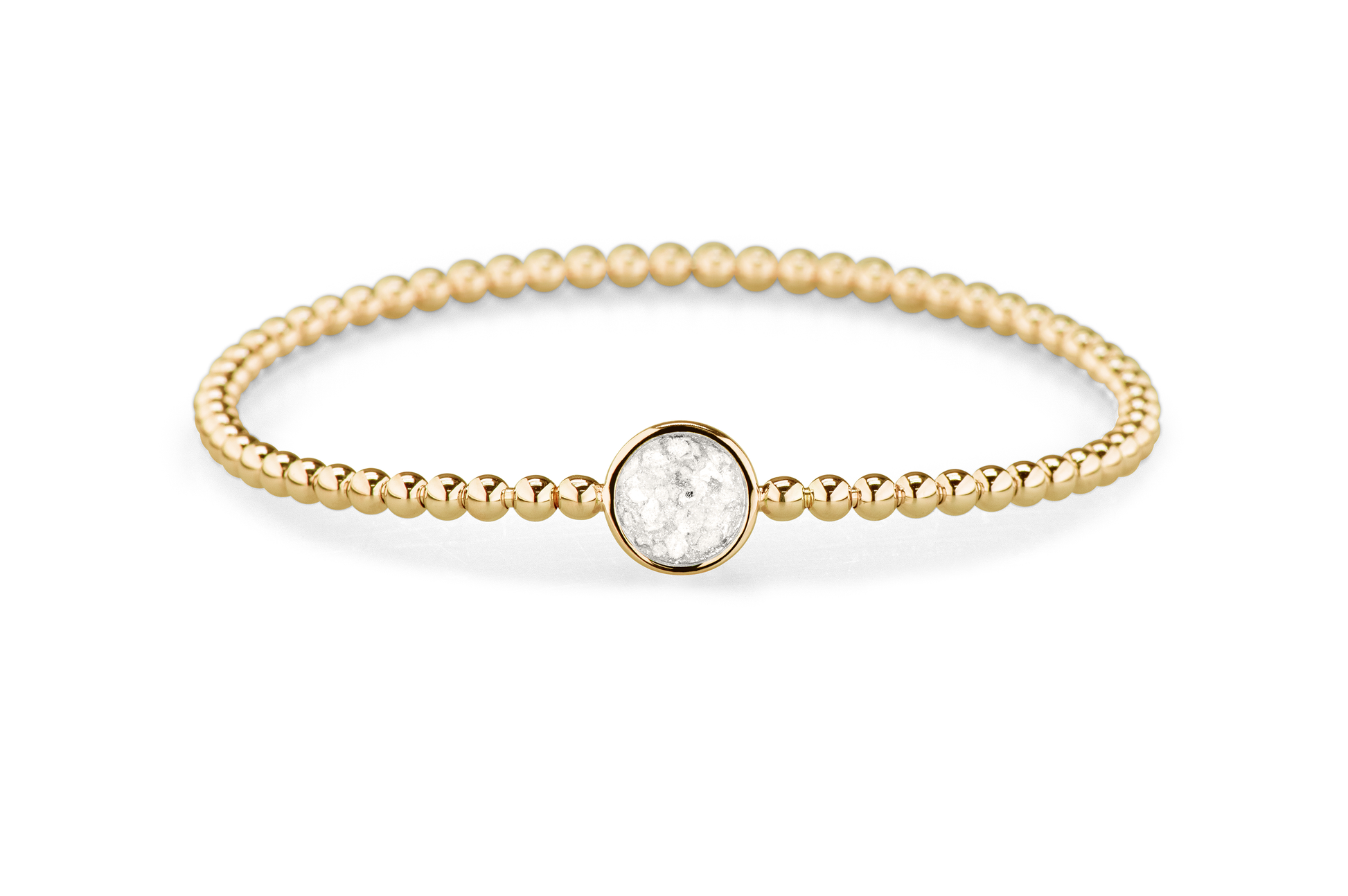 Flexibele as armband met rondje als compartiment voor as of haar, gedenksieraden. White