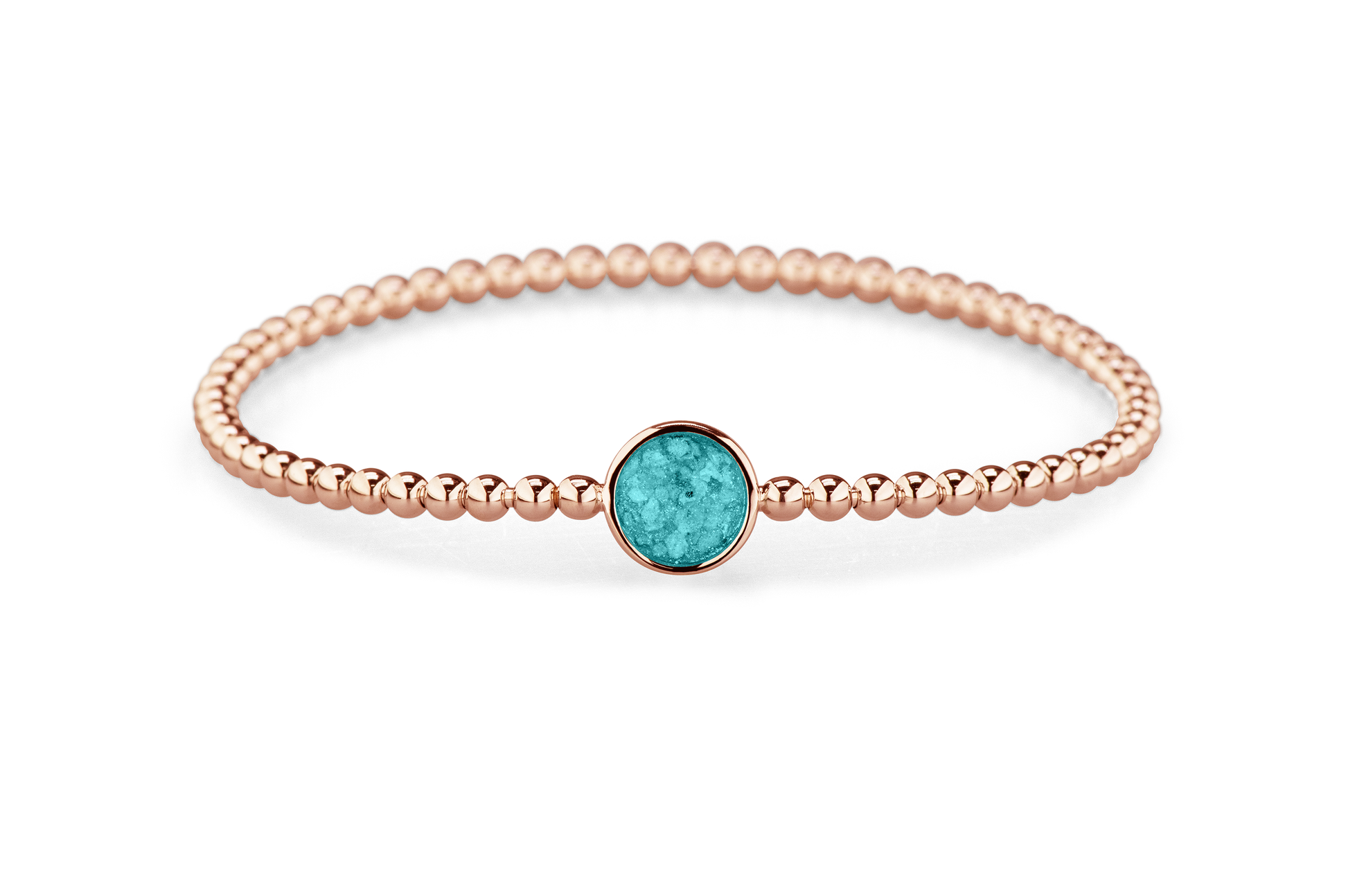Flexibele as armband met rondje als compartiment voor as of haar, gedenksieraden. Aqua
