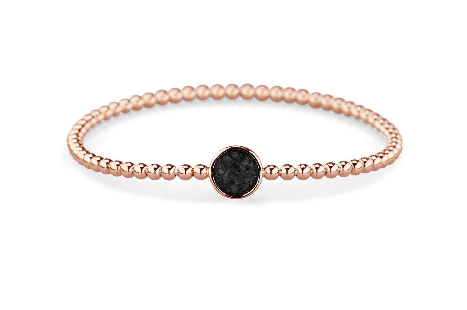 Flexibele as armband met rondje als compartiment voor as of haar, gedenksieraden. Black
