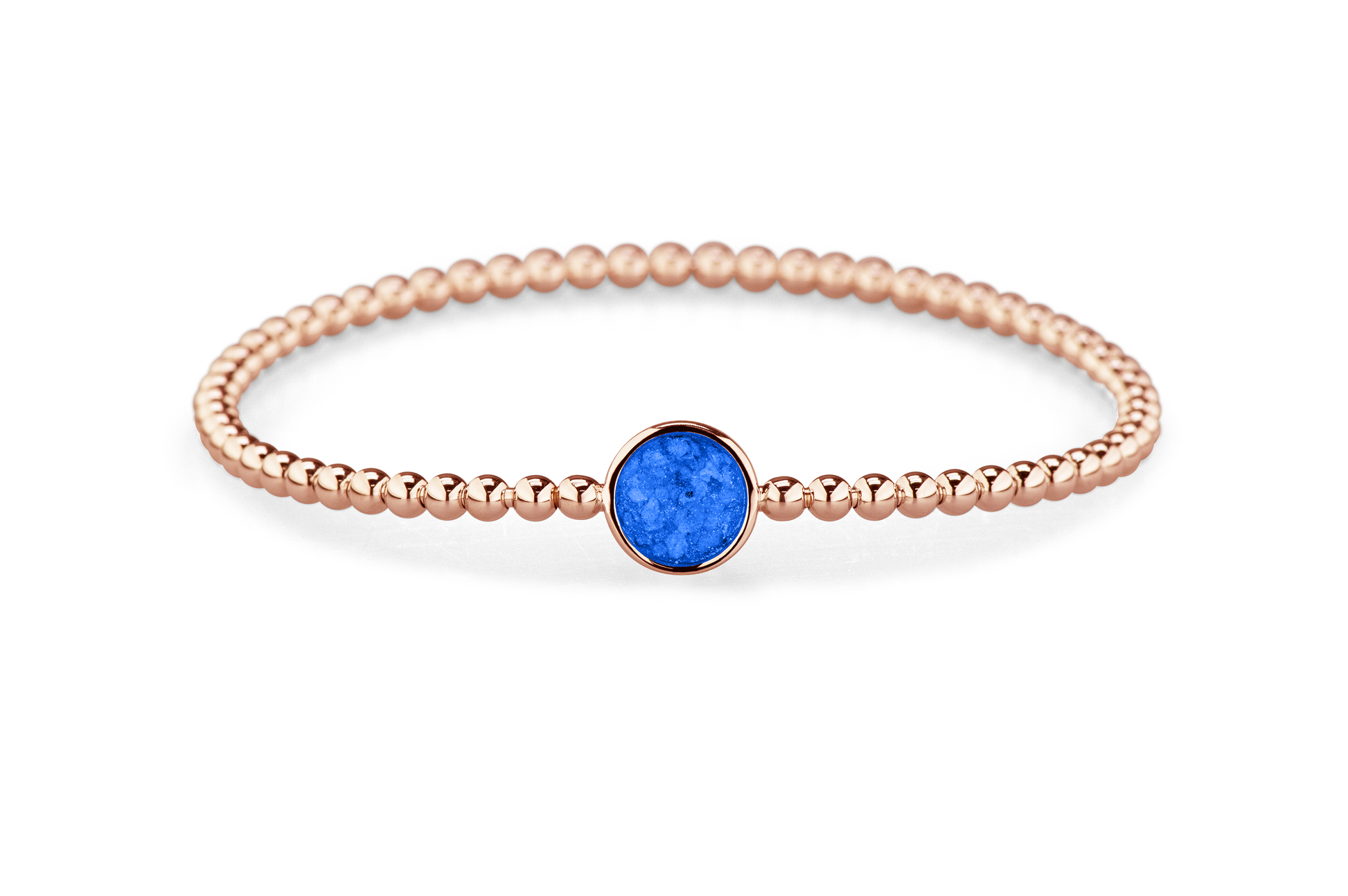Flexibele as armband met rondje als compartiment voor as of haar, gedenksieraden. Blue