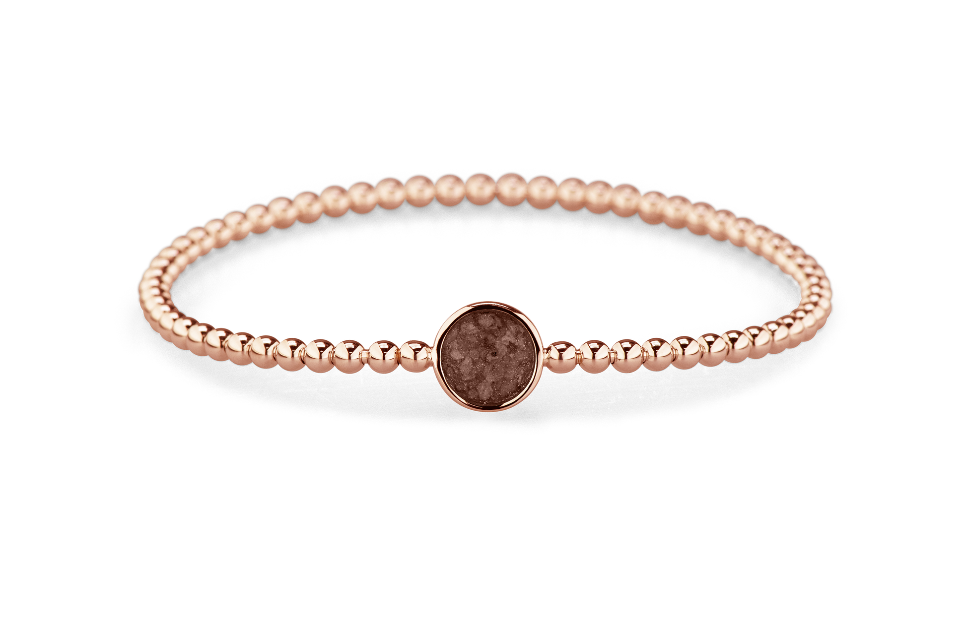 Flexibele as armband met rondje als compartiment voor as of haar, gedenksieraden. Brown
