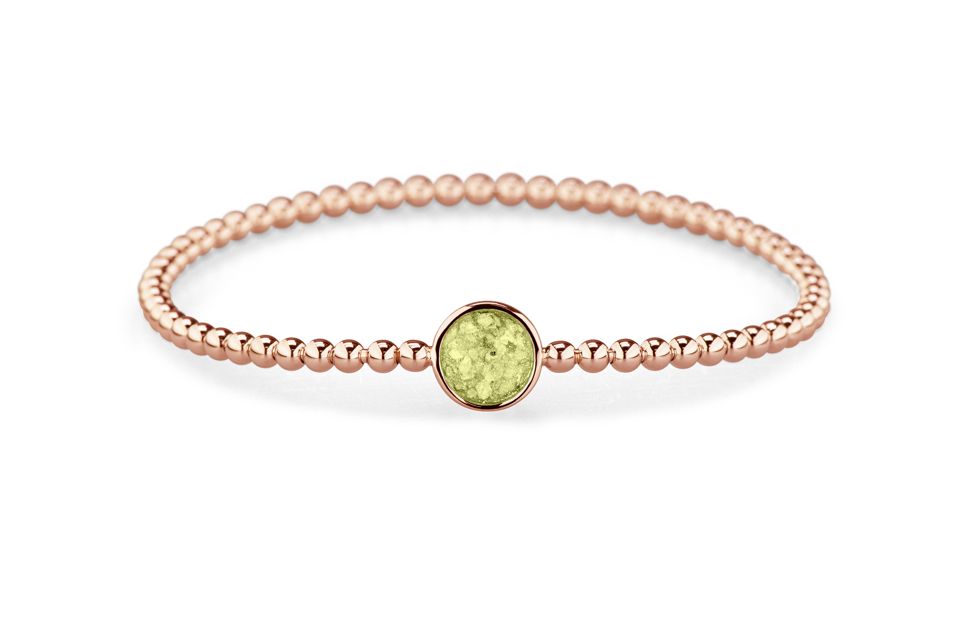 Flexibele as armband met rondje als compartiment voor as of haar, gedenksieraden. Olive