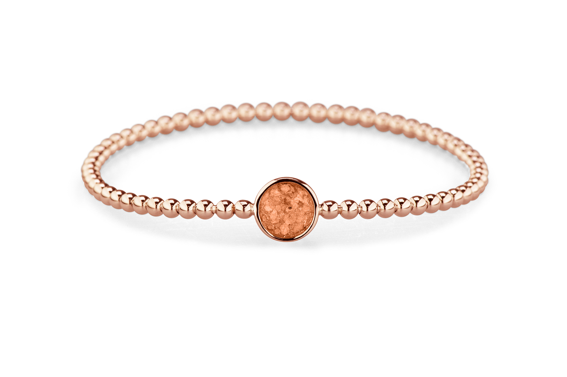 Flexibele as armband met rondje als compartiment voor as of haar, gedenksieraden. Orange