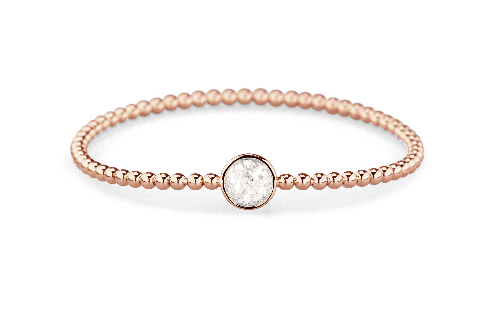 Flexibele as armband met rondje als compartiment voor as of haar, gedenksieraden. White