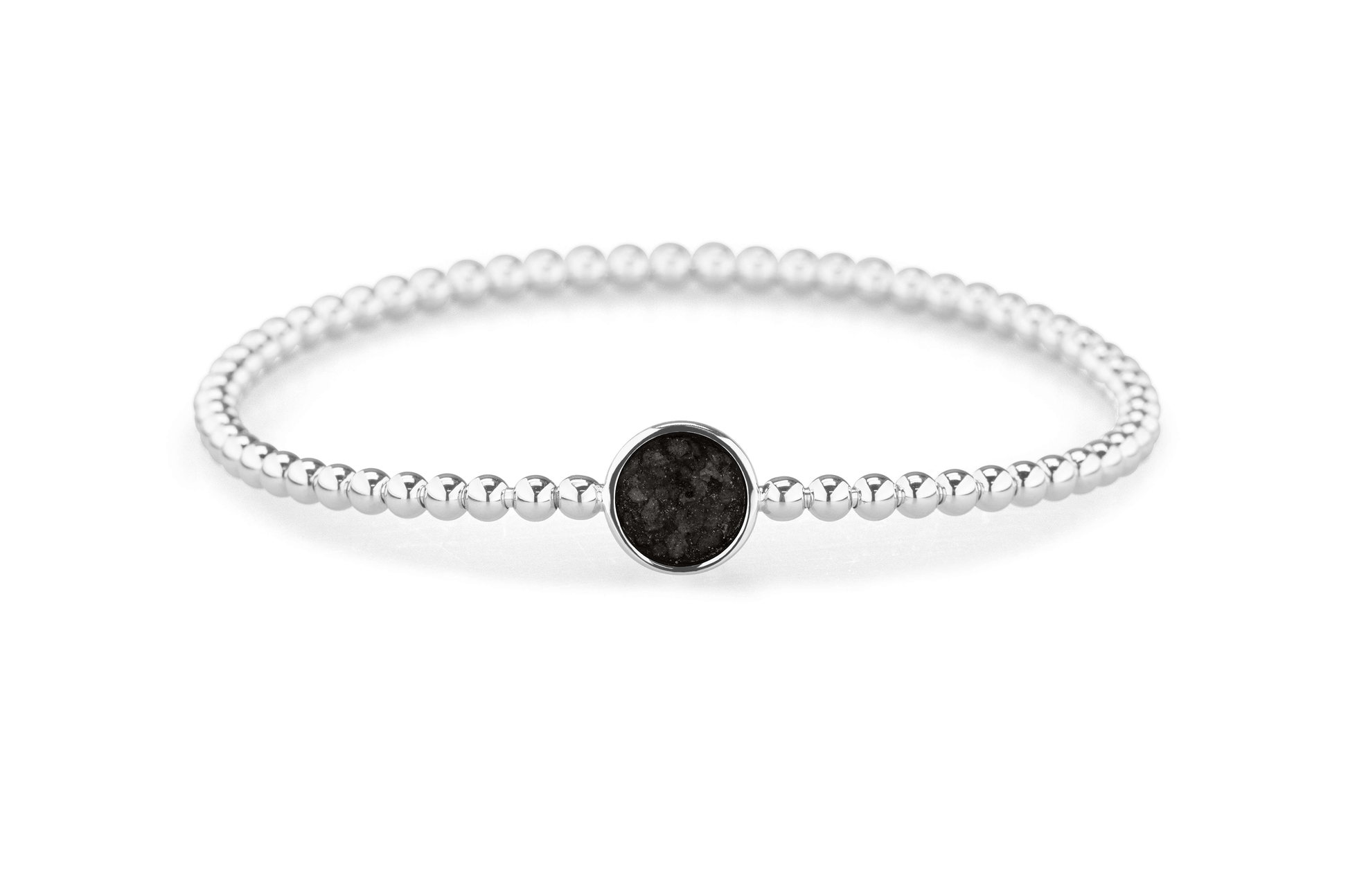 Flexibele as armband met rondje als compartiment voor as of haar, gedenksieraden. Black