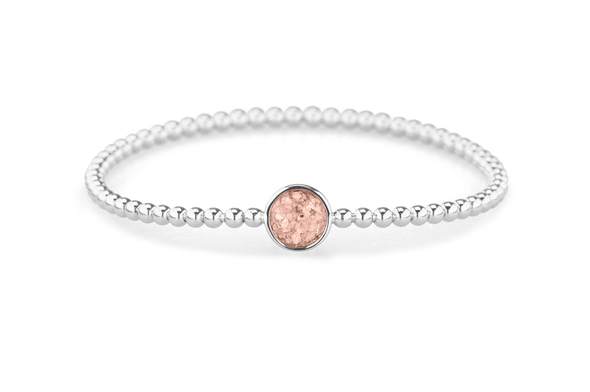 Flexibele as armband met rondje als compartiment voor as of haar, gedenksieraden. Blush