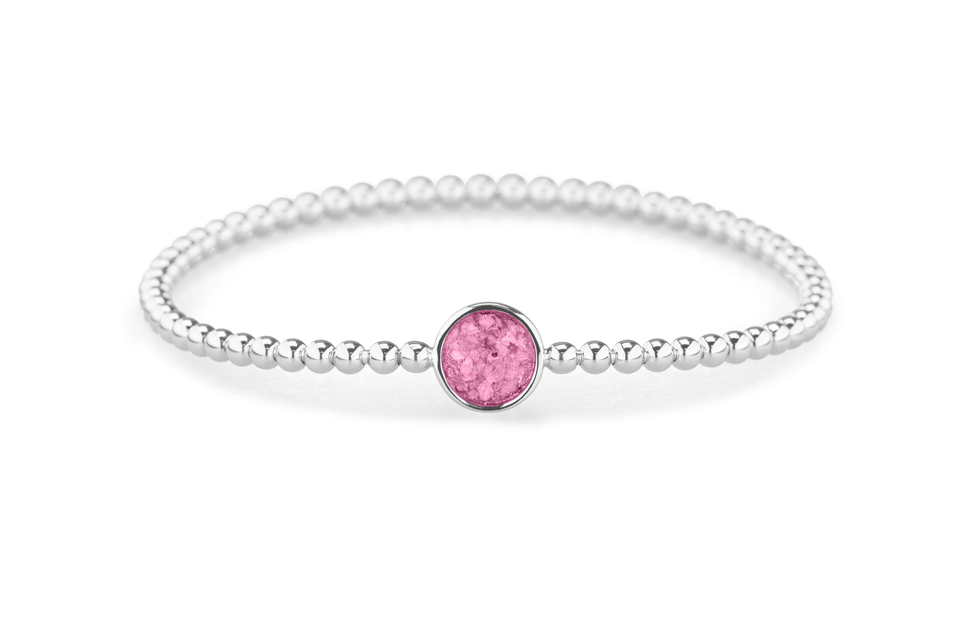 Flexibele as armband met rondje als compartiment voor as of haar, gedenksieraden. Fluo