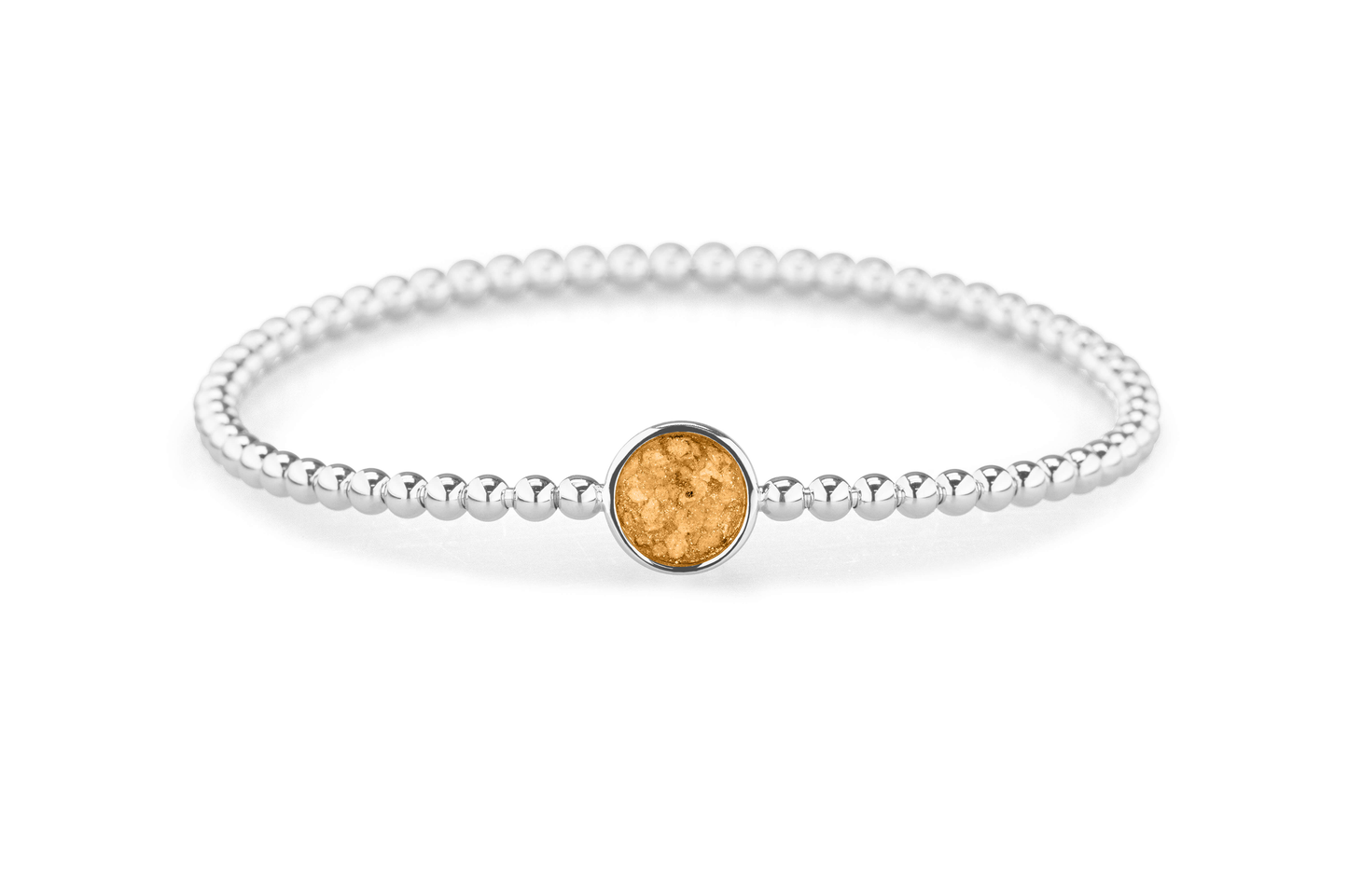 Flexibele as armband met rondje als compartiment voor as of haar, gedenksieraden. Gold
