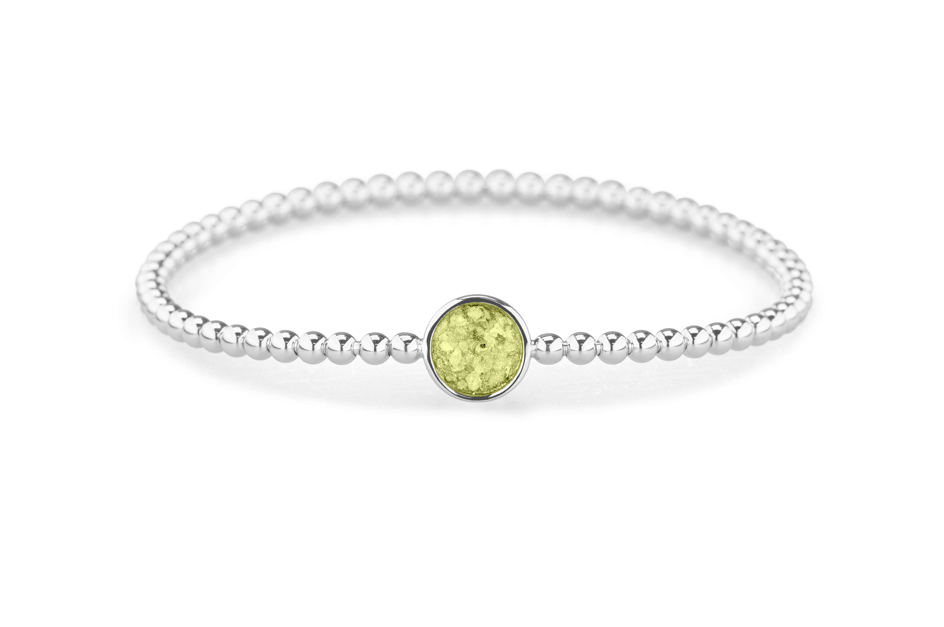 Flexibele as armband met rondje als compartiment voor as of haar, gedenksieraden. Olive