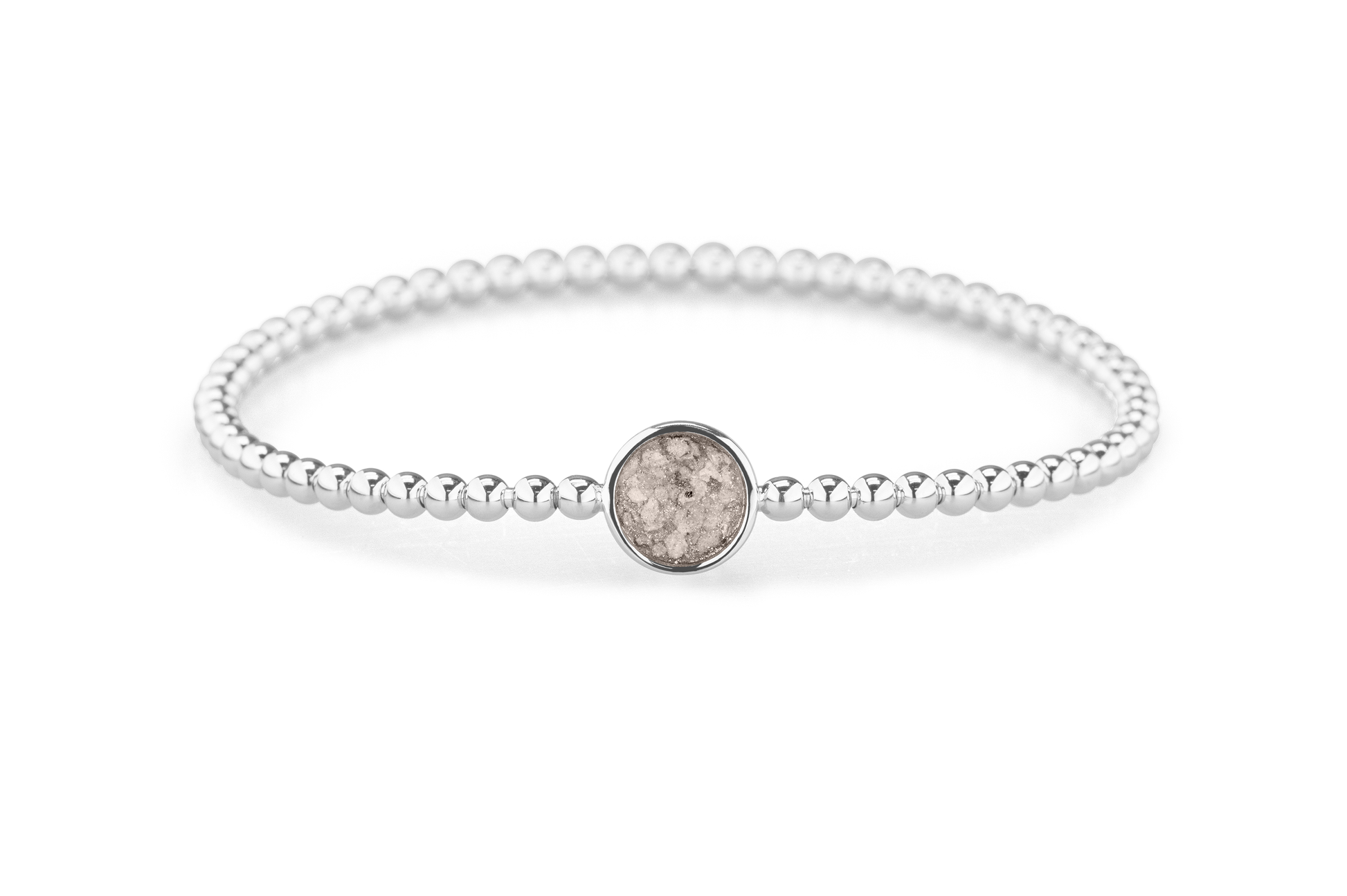 Flexibele as armband met rondje als compartiment voor as of haar, gedenksieraden. Silver