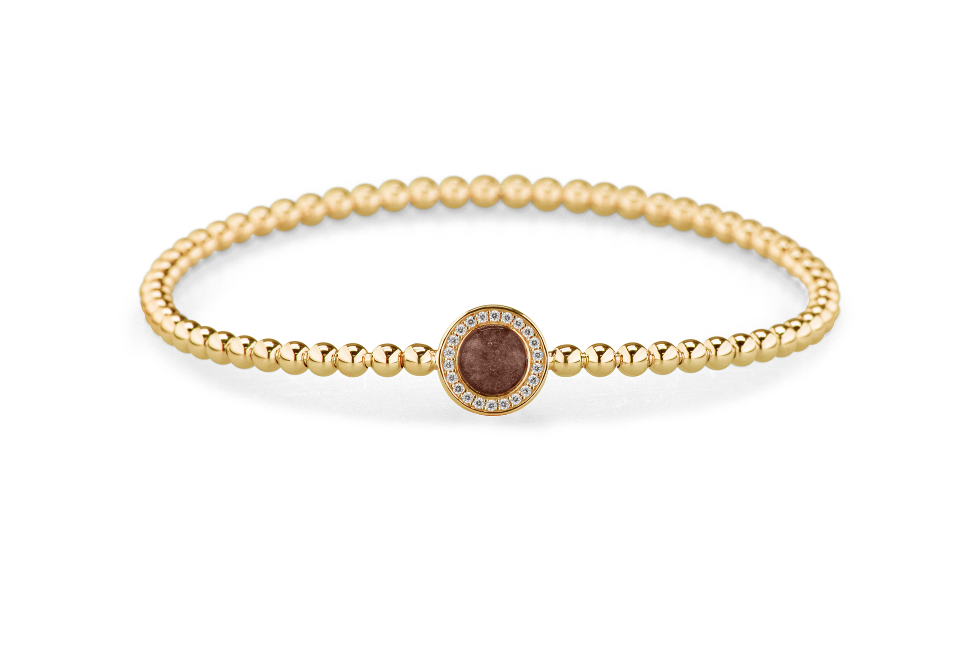 Flexibele as armband met rondje als compartiment gezet rondom met zirconia's voor as of haar. Brown