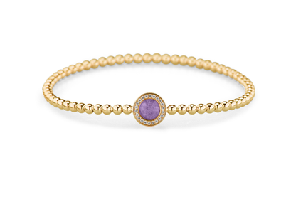 Flexibele as armband met rondje als compartiment gezet rondom met zirconia's voor as of haar. Purple