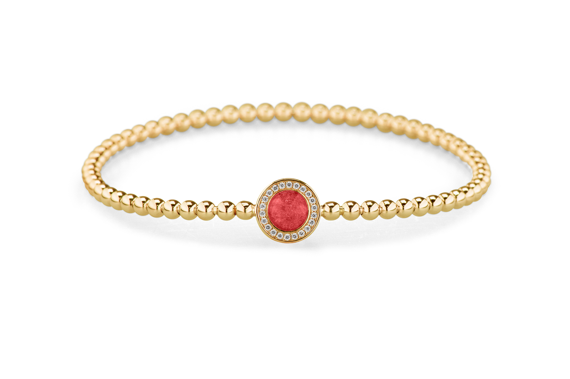 Flexibele as armband met rondje als compartiment gezet rondom met zirconia's voor as of haar. Red