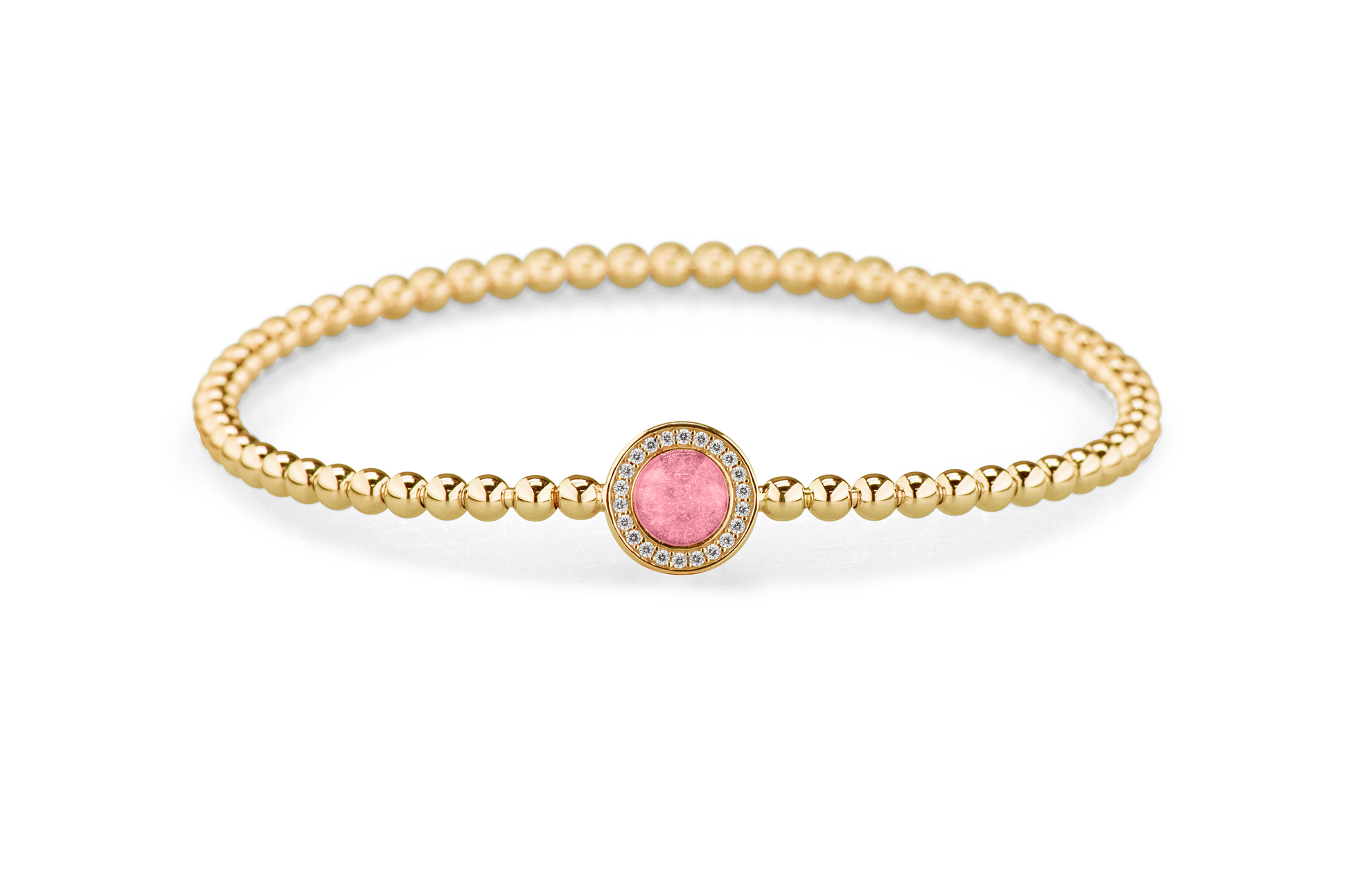 Flexibele as armband met rondje als compartiment gezet rondom met zirconia's voor as of haar. Soft
