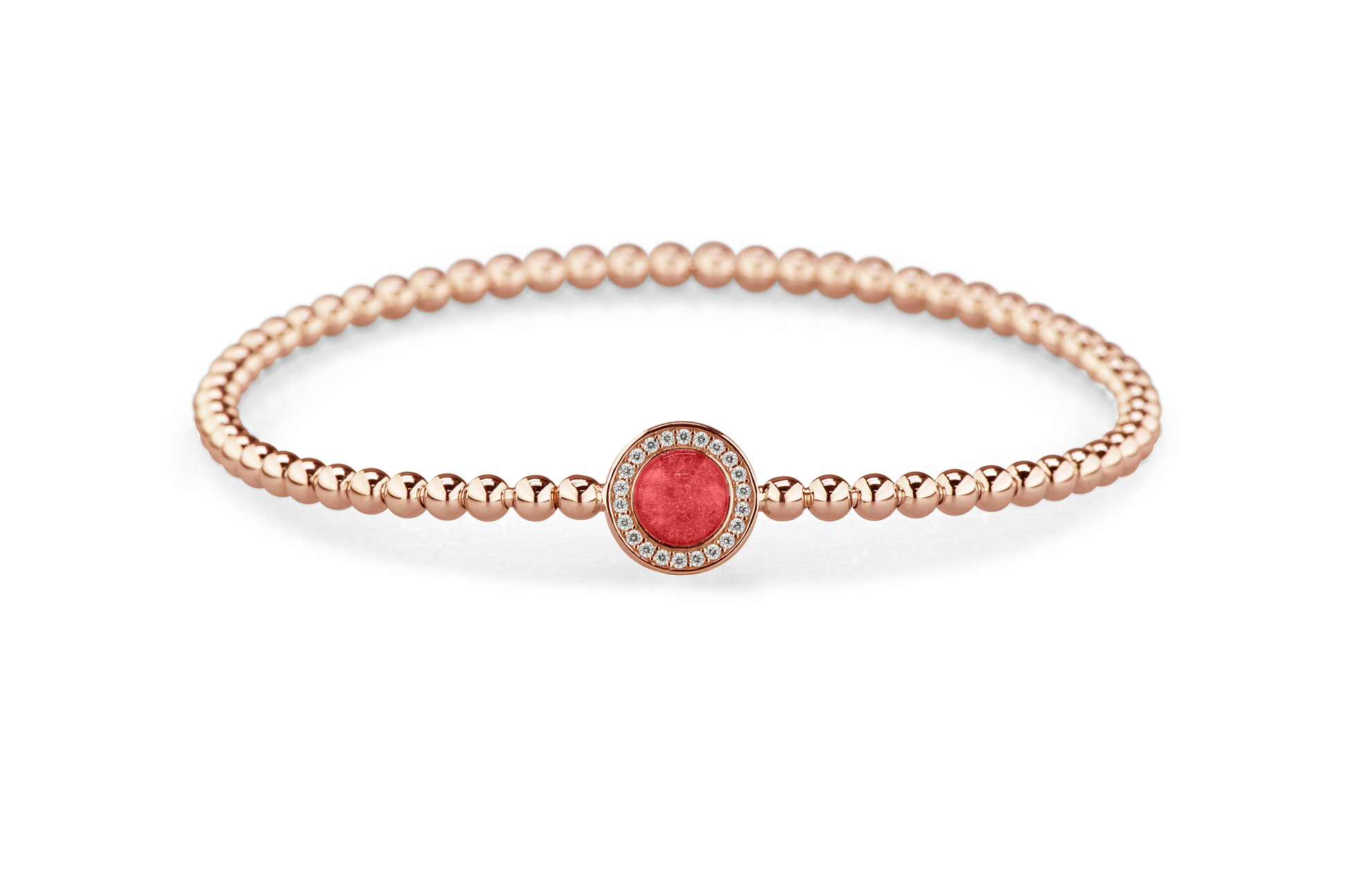 Flexibele as armband met rondje als compartiment gezet rondom met zirconia's voor as of haar. Red