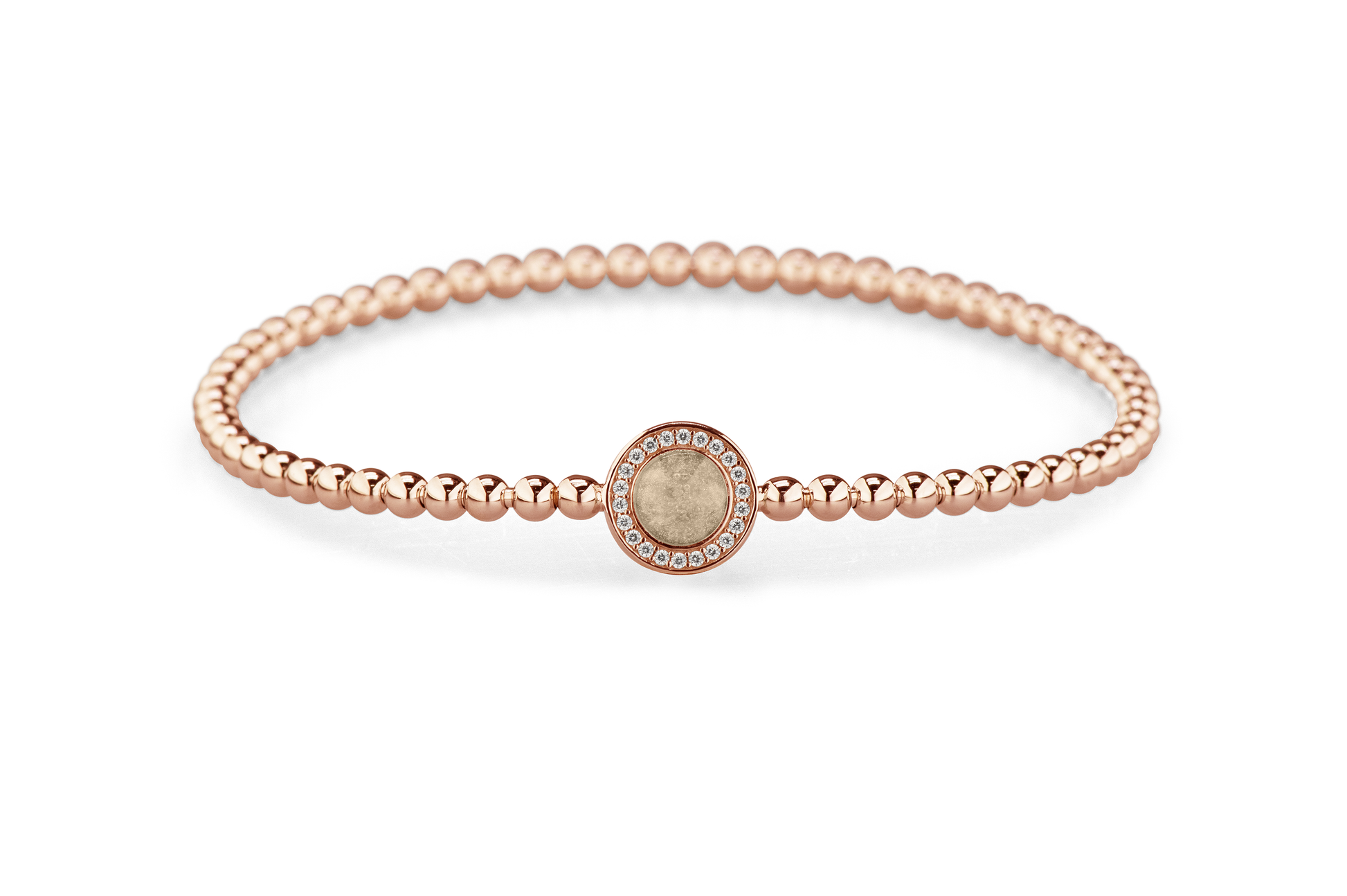 Flexibele as armband met rondje als compartiment gezet rondom met zirconia's voor as of haar. Transparent