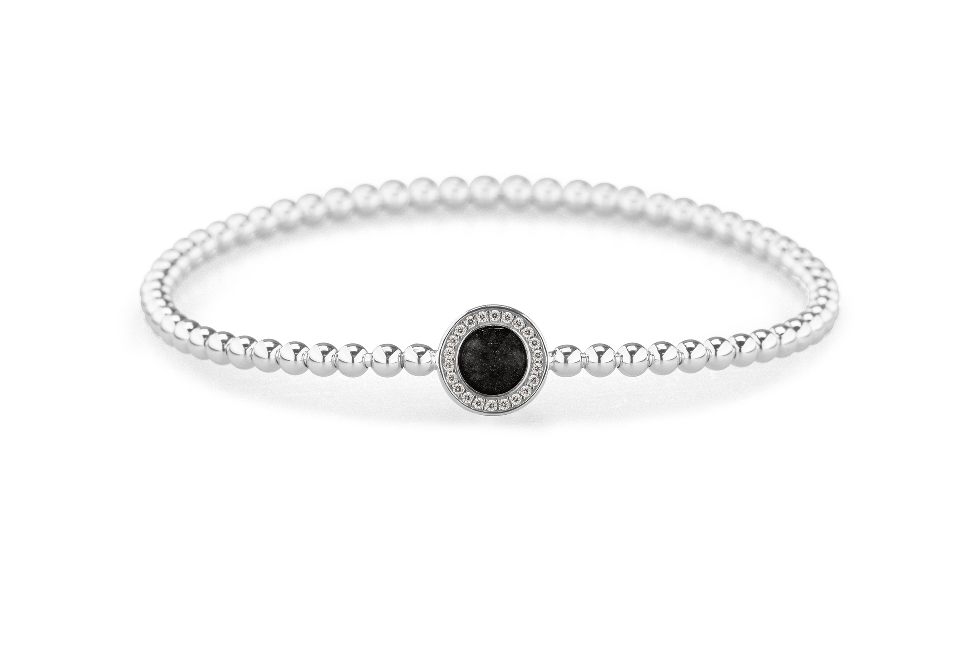 Flexibele as armband met rondje als compartiment gezet rondom met zirconia's voor as of haar. Black