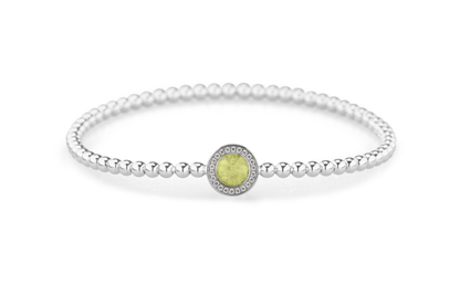 Flexibele as armband met rondje als compartiment gezet rondom met zirconia's voor as of haar. Olive