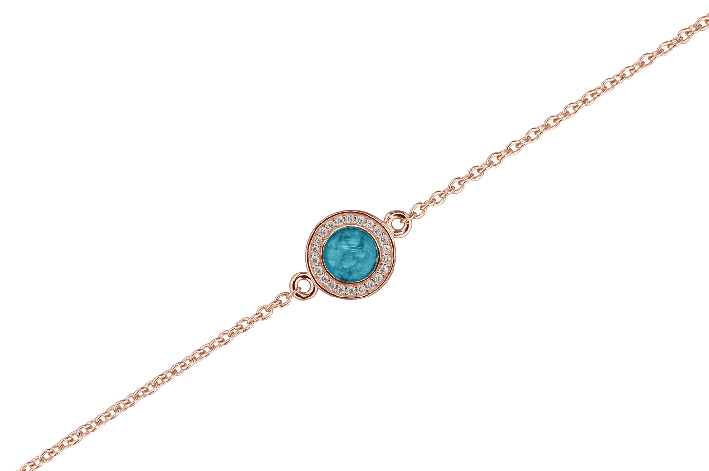 As armband met rondje als compartiment in het midden aan de voorzijde. Turquoise