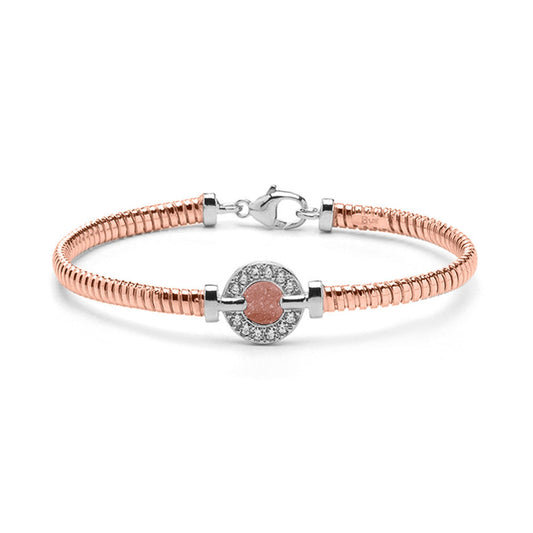 Zilveren met roségoud vergulde as armband afgewerkt rondom met zirkonia's. blush