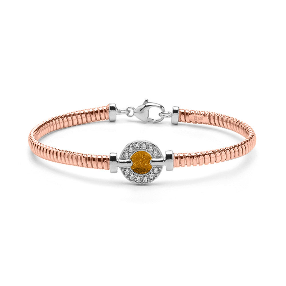 Zilveren vergulde as armband afgewerkt rondom met zirkonia's. gold