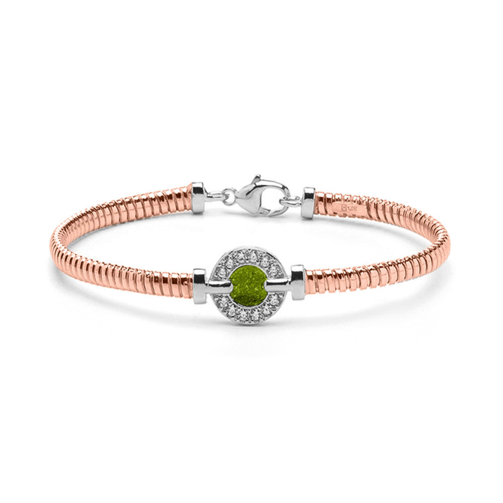 Zilveren vergulde as armband afgewerkt rondom met zirkonia's. green