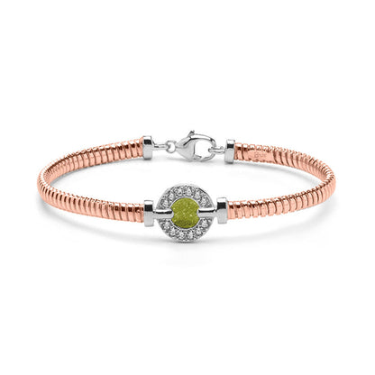 Zilveren vergulde as armband afgewerkt rondom met zirkonia's. olive