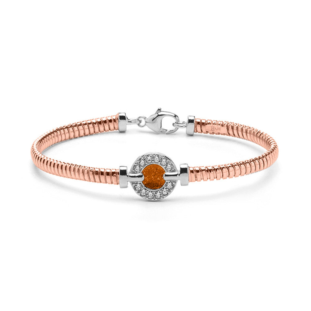 Zilveren vergulde as armband afgewerkt rondom met zirkonia's. orange