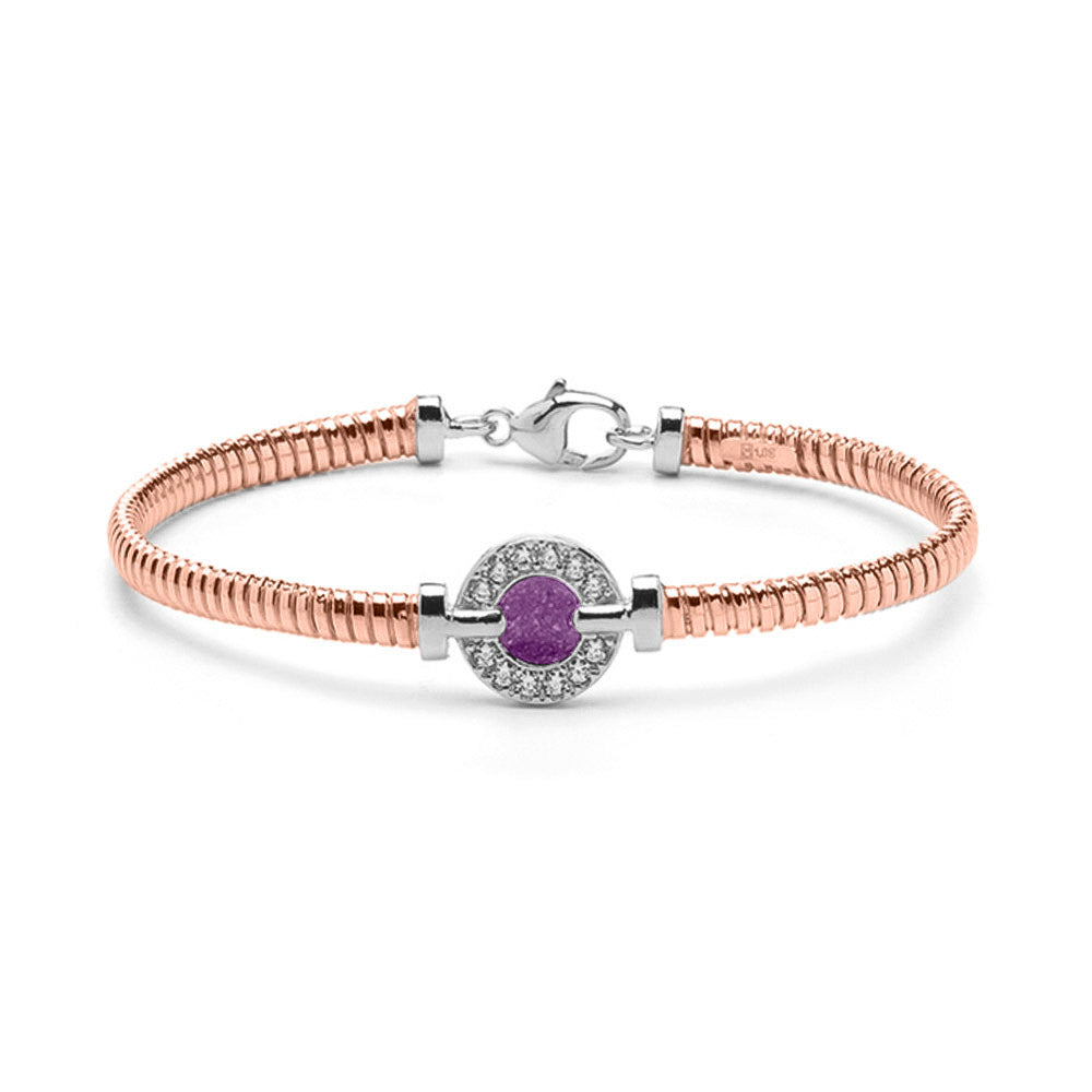 Zilveren vergulde as armband afgewerkt rondom met zirkonia's. purple