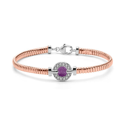 Zilveren vergulde as armband afgewerkt rondom met zirkonia's. purple
