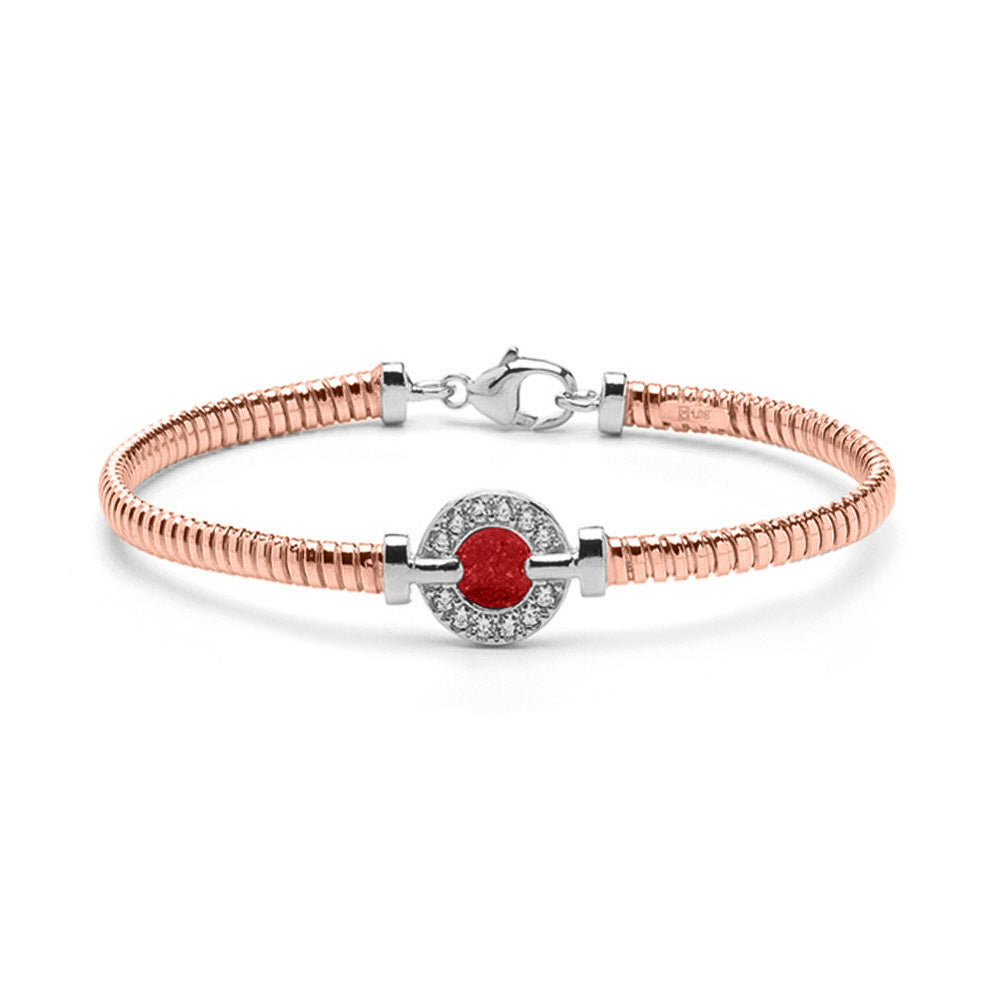 Zilveren vergulde as armband afgewerkt rondom met zirkonia's. red