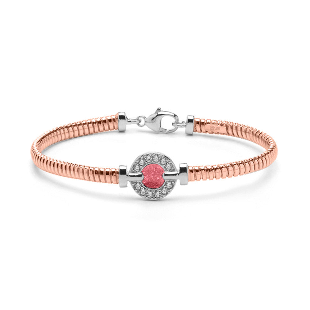 Zilveren vergulde as armband afgewerkt rondom met zirkonia's. soft