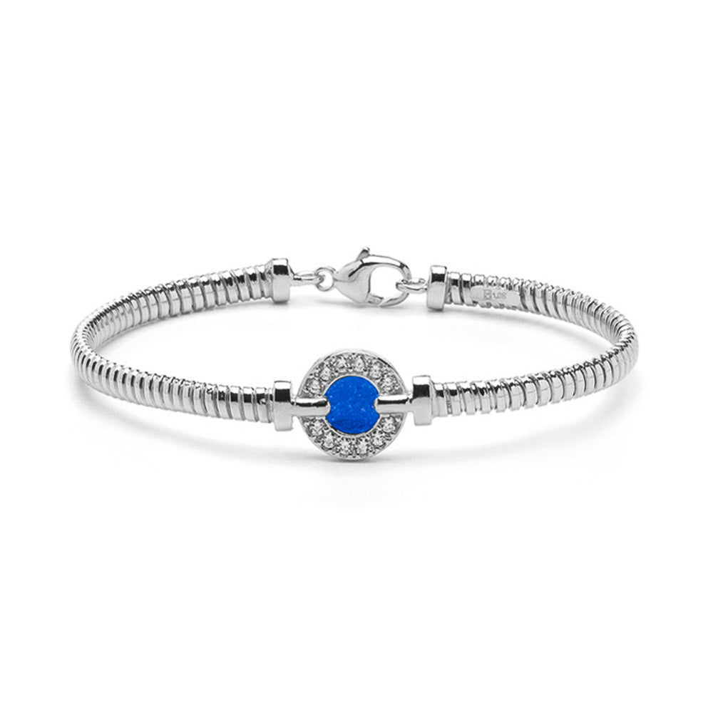 Zilveren as armband met ornamentje, dat gevuld kan worden met as. Blue