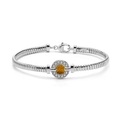 Zilveren as armband met ornamentje, dat gevuld kan worden met as. Gold