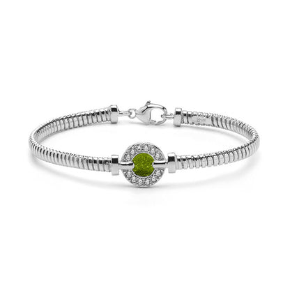 Zilveren as armband met ornamentje, dat gevuld kan worden met as. Green
