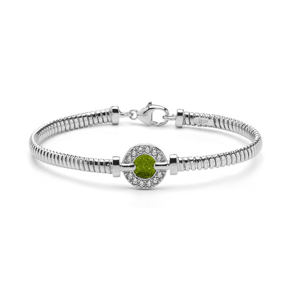 Zilveren as armband met ornamentje, dat gevuld kan worden met as. Green