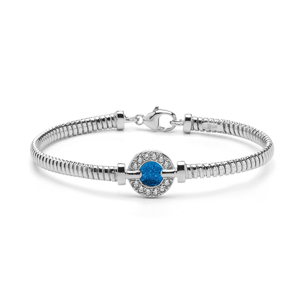 Zilveren as armband met ornamentje, dat gevuld kan worden met as. Marine